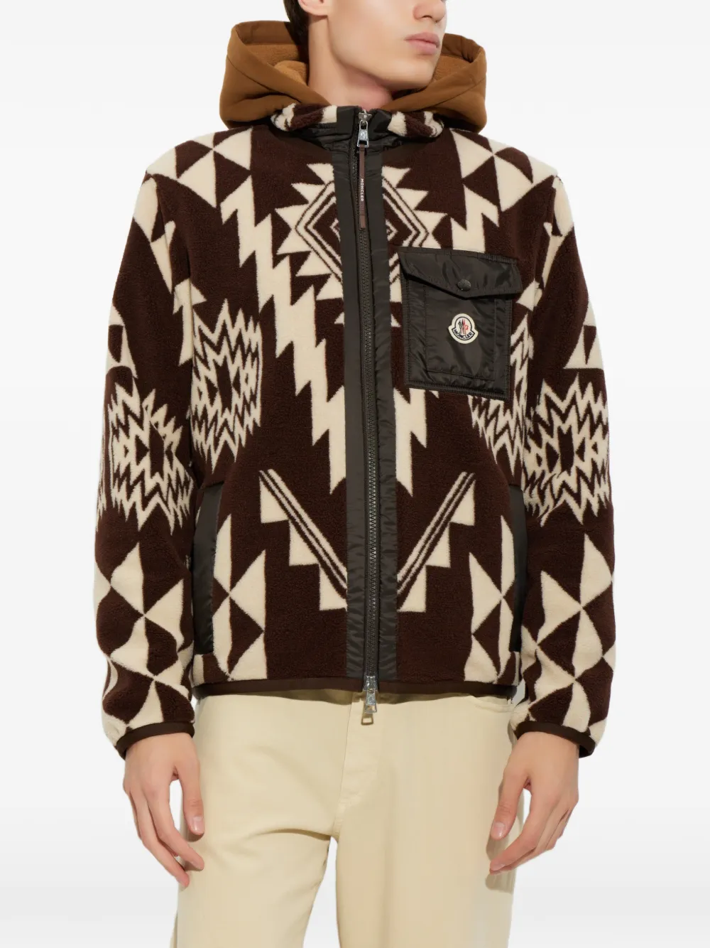 Moncler Gebreid fleece met jacquard en rits Bruin