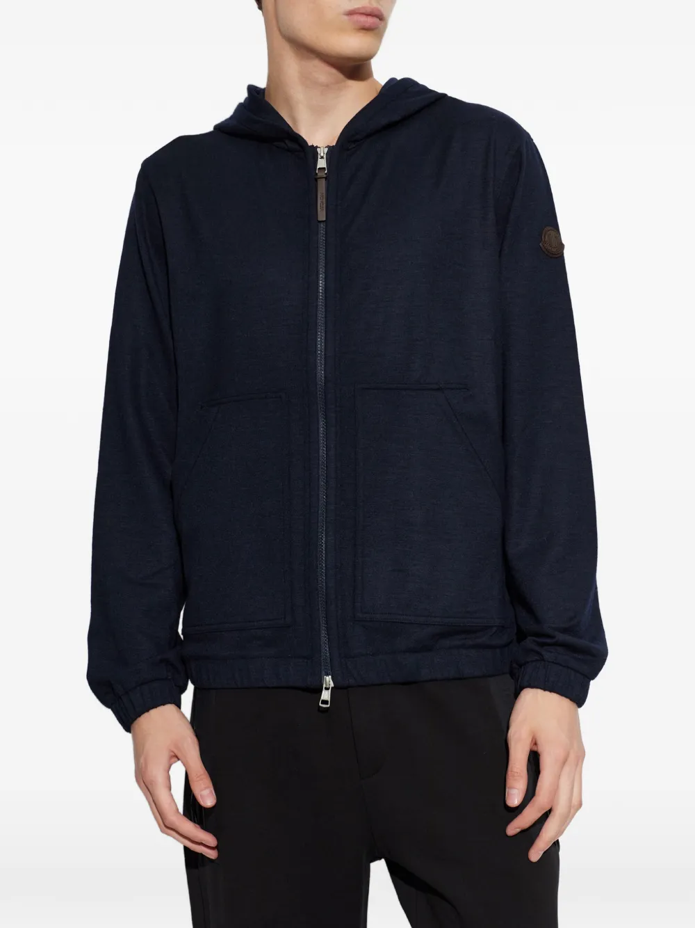 Moncler logo-patch zip-up hoodie Blauw