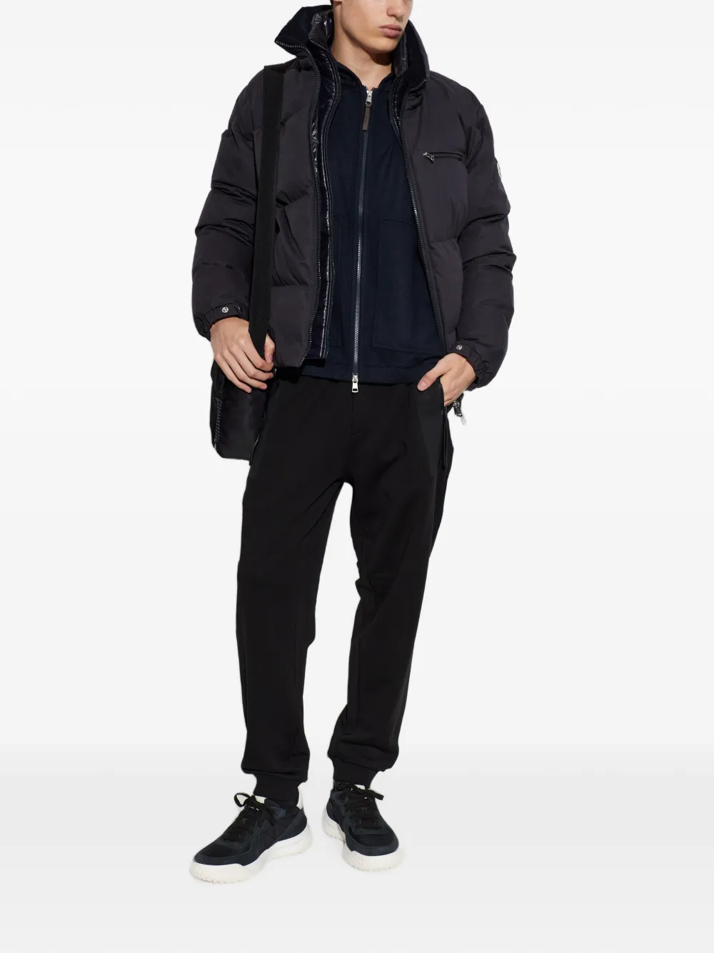 Moncler logo-patch zip-up hoodie Blauw