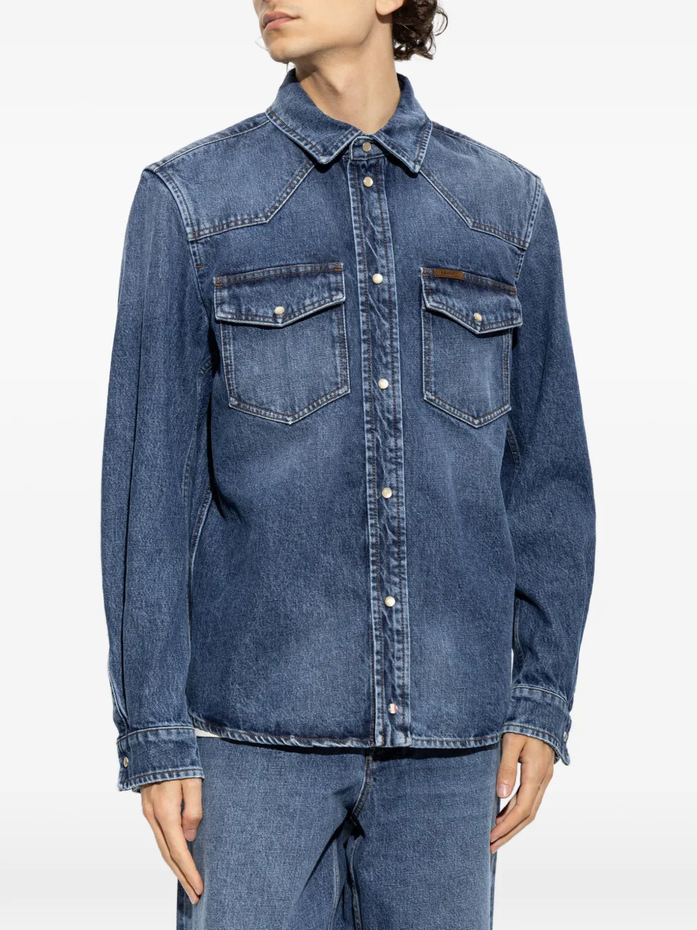Moncler Denim overhemd met logopatch Blauw