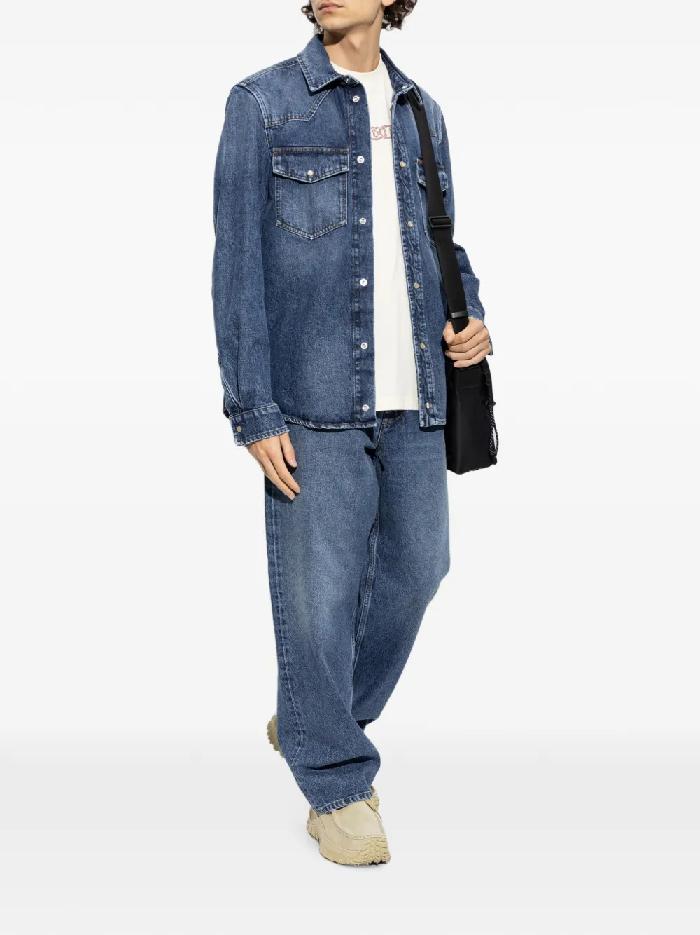 Moncler Denim overhemd met logopatch Blauw