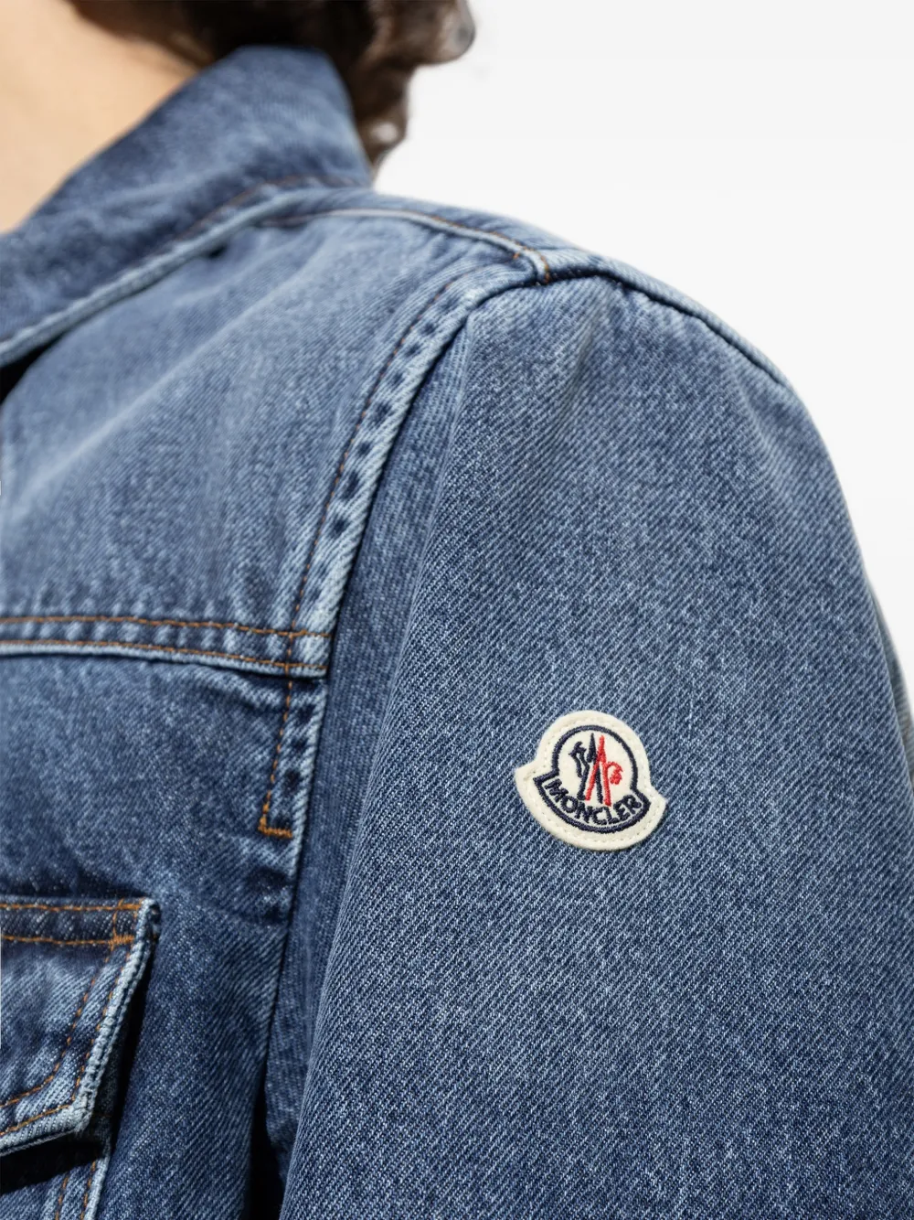 Moncler Denim overhemd met logopatch Blauw