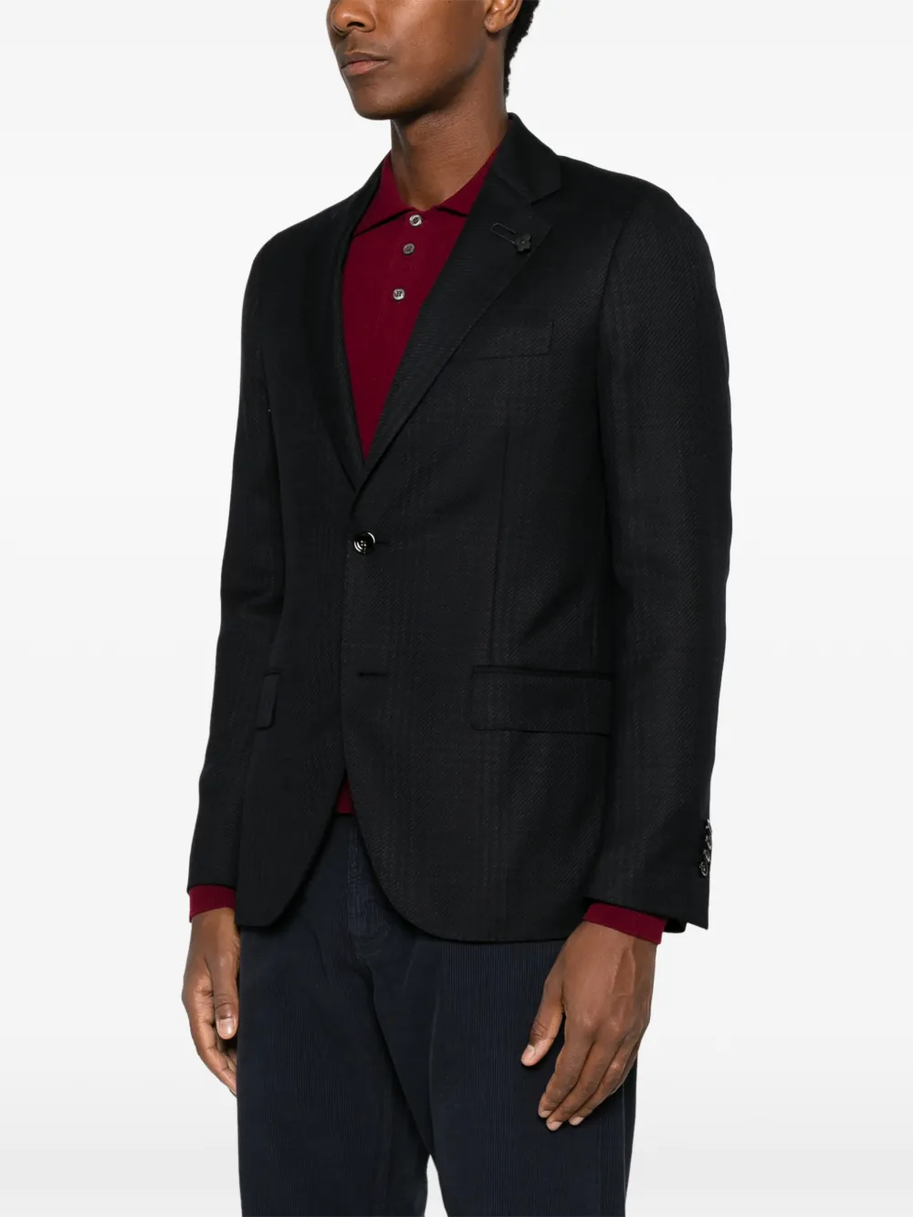Lardini logo-pin single-breasted blazer Blauw