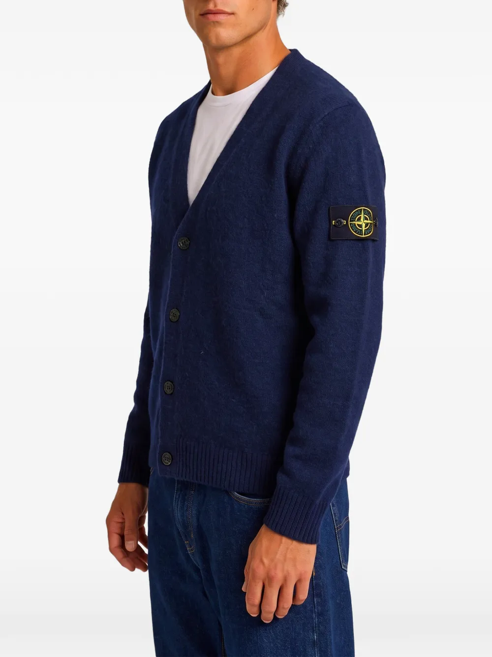 Stone Island logo-patch V-neck cardigan Blauw
