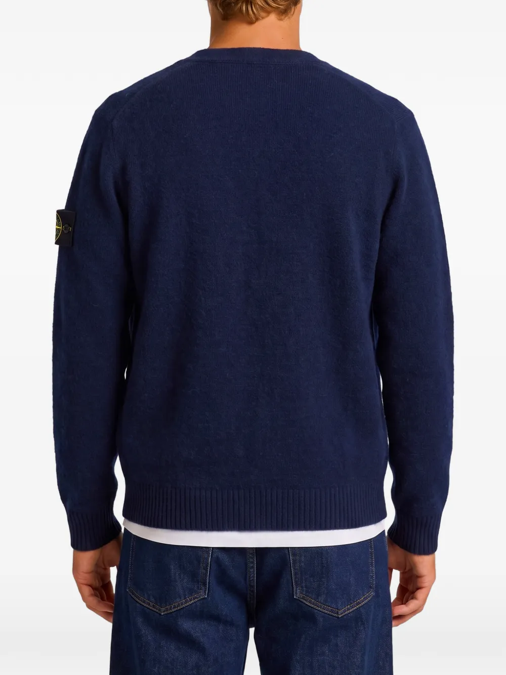 Stone Island logo-patch V-neck cardigan Blauw