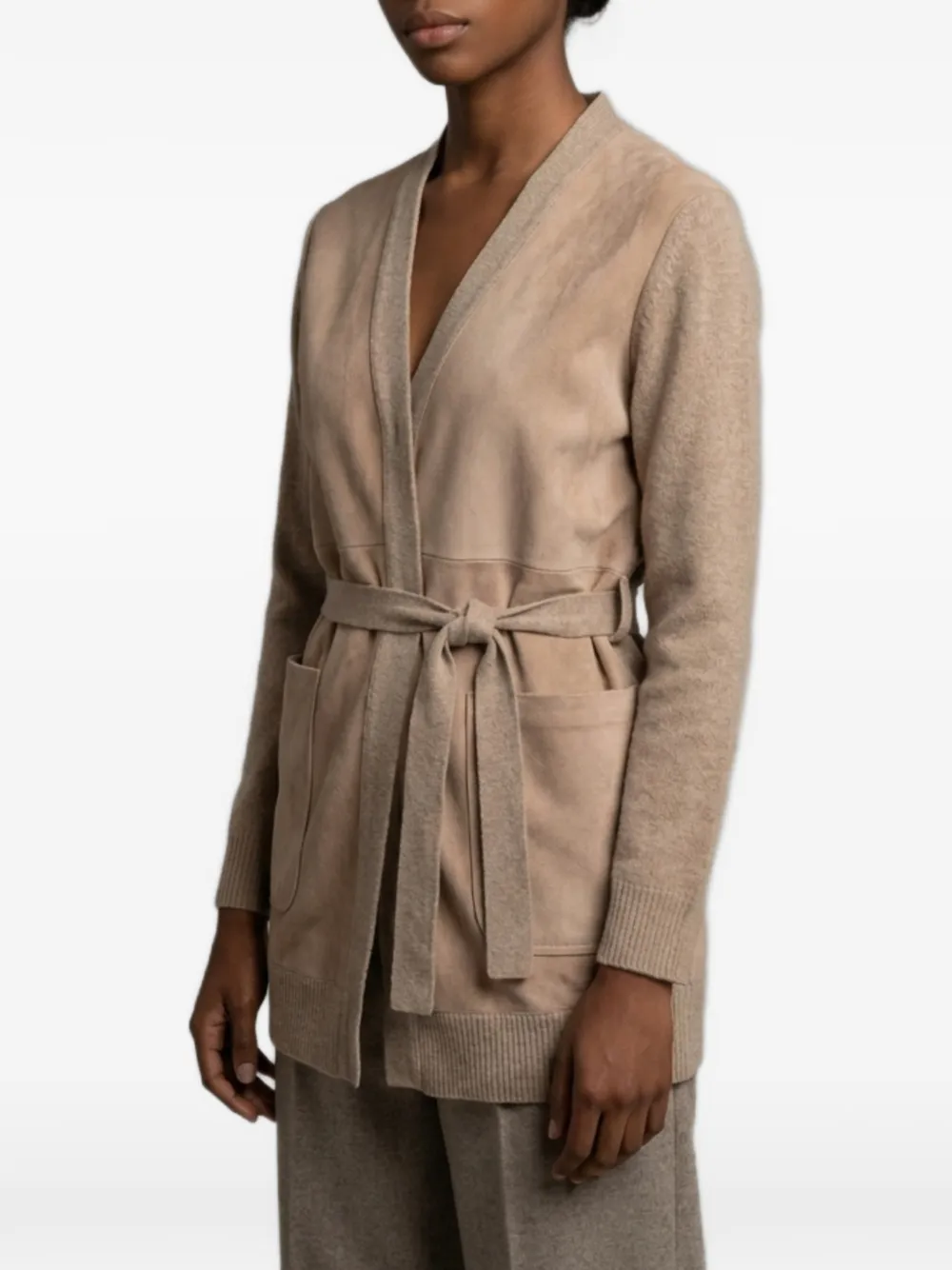 Max Mara Vest met suède vlakken en ceintuur Beige
