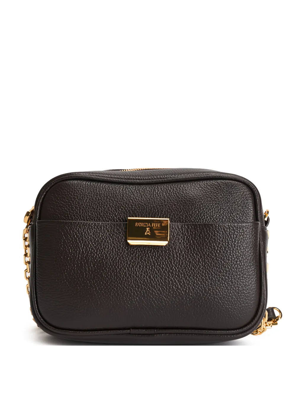 Patrizia Pepe All Day logo-plaque pebbled mini bag - Braun