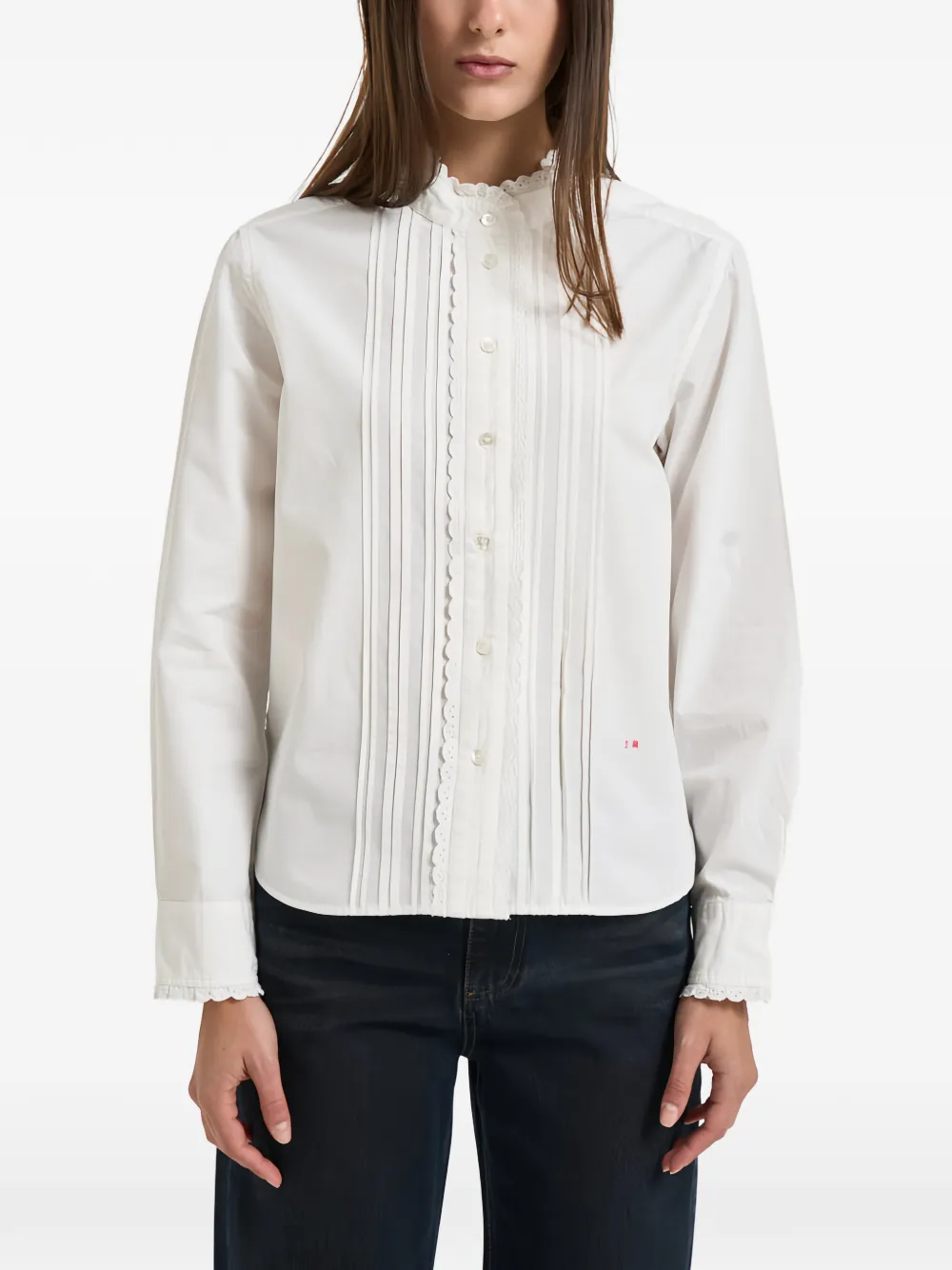 MARANT ÉTOILE pintuck-pleat lace-trim shirt - White