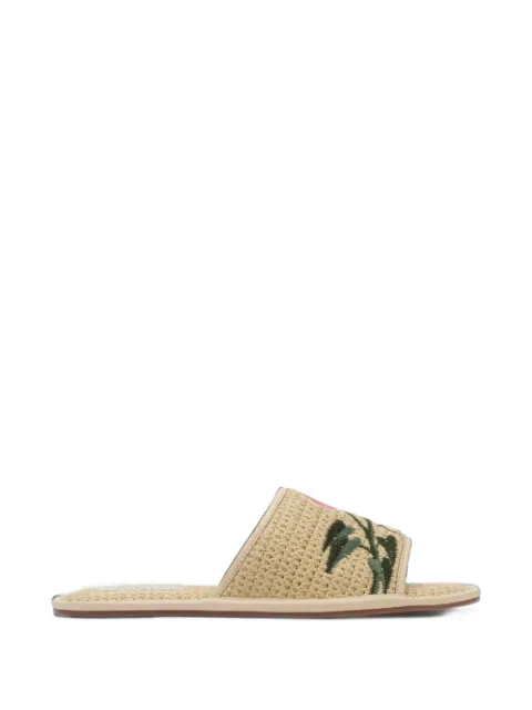 FARM Rio Raffia Farm Hotel embroidered slide sandal