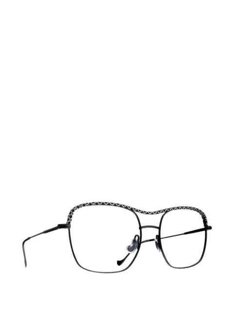 Caroline Abram Velma leather-trimmed square-frame glasses