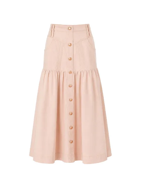 FARM Rio twill-panelled ruffled midi skirt