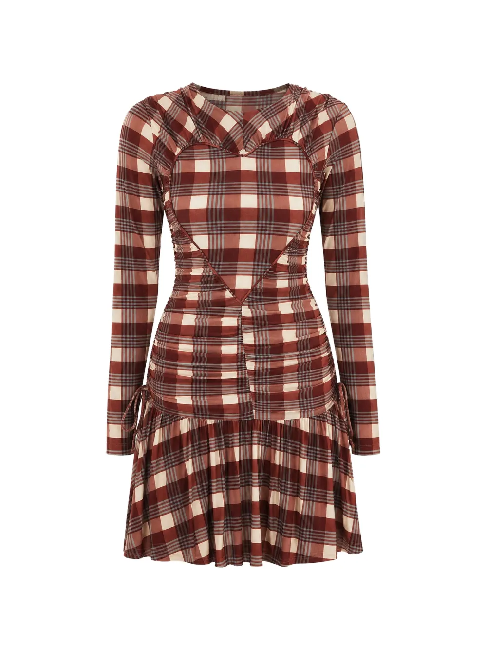 FARM Rio tartan-pattern heart-detail mini dress - Marrone