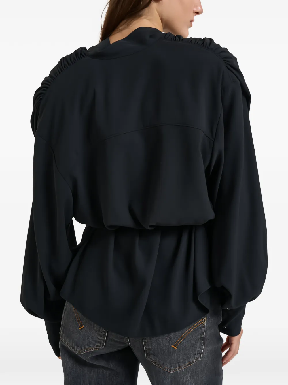 IRO Wikkelblouse met gerimpelde schouders Zwart