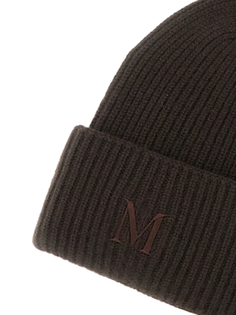 Max Mara Ribgebreide muts met geborduurd logo Bruin