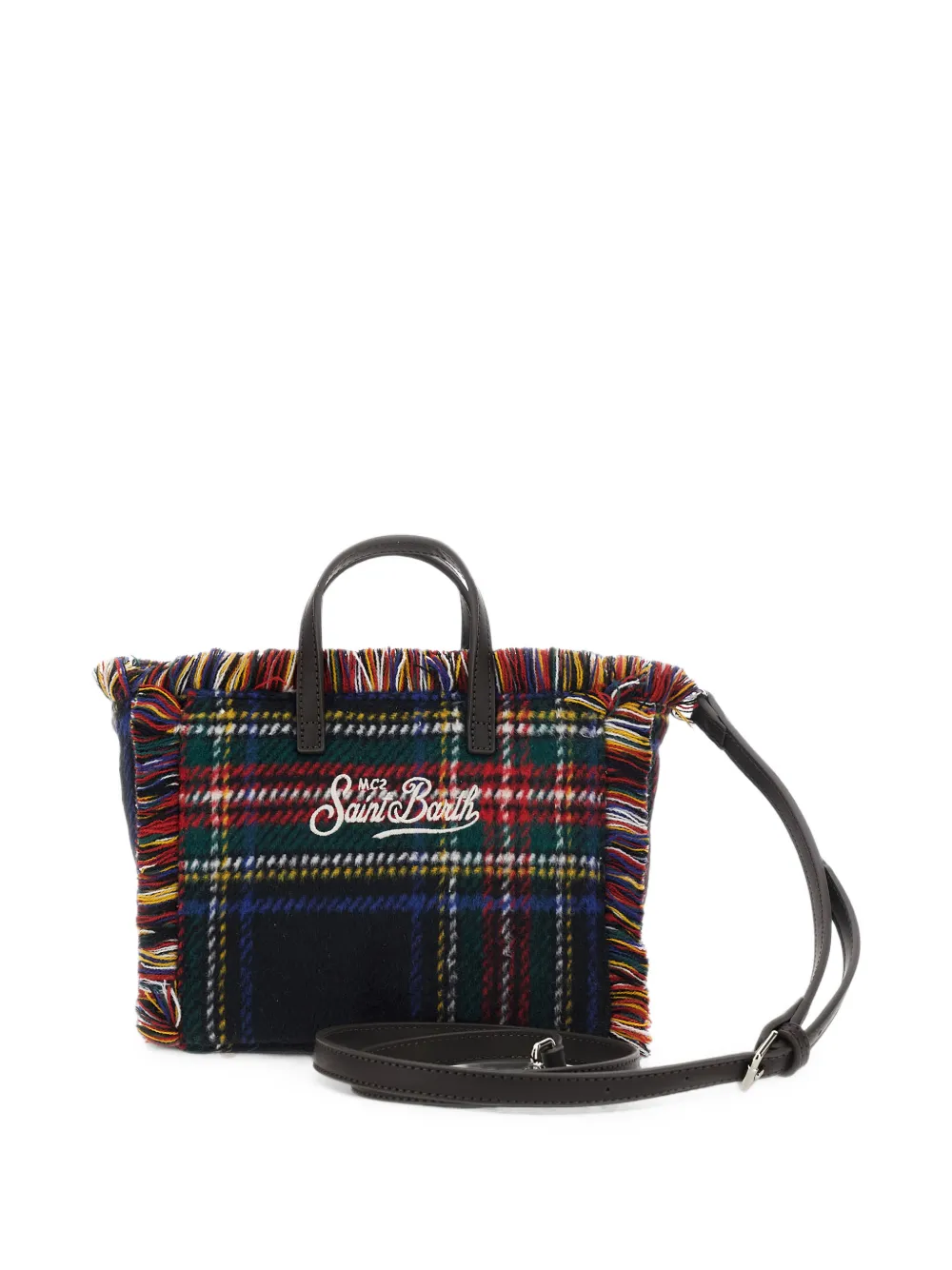 MC2 Saint Barth Vanity mini-shopper met tartanruit en franje Zwart