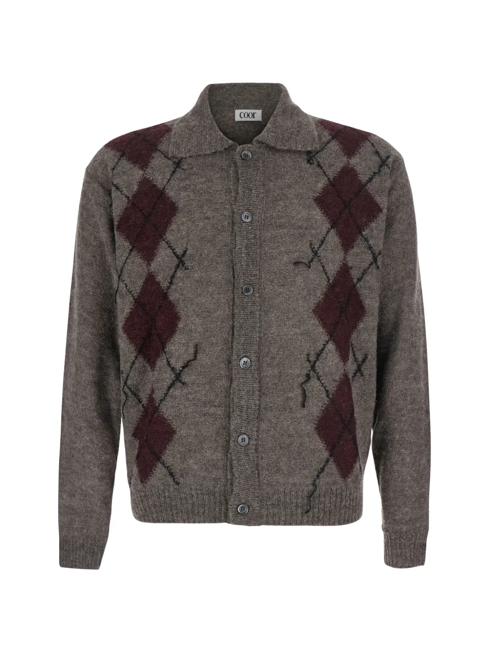 Coor Argyle-patterned Button-up Cardigan In Brown