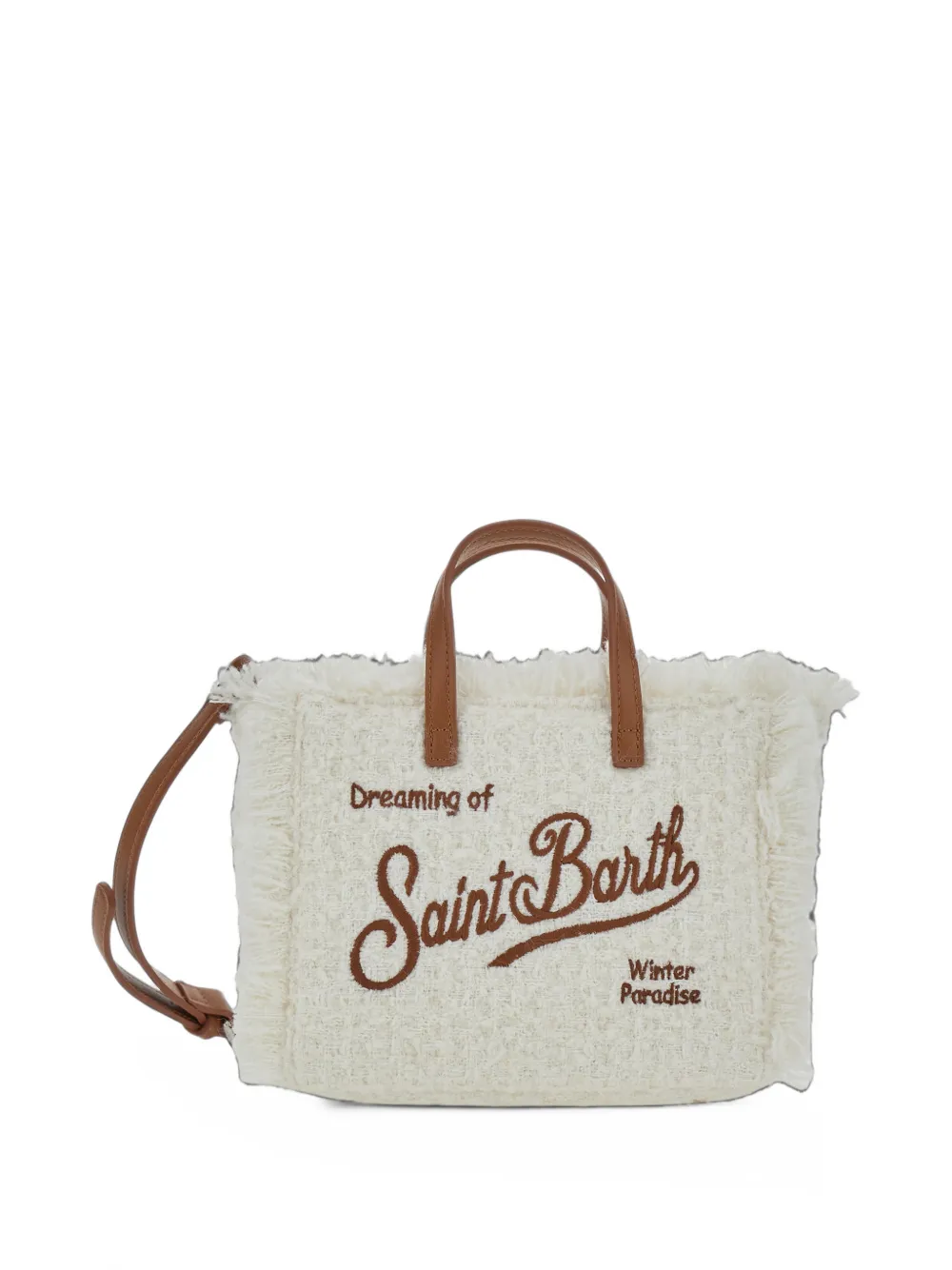 MC2 Saint Barth mini Vanity fringed logo-embroidered tote bag Wit