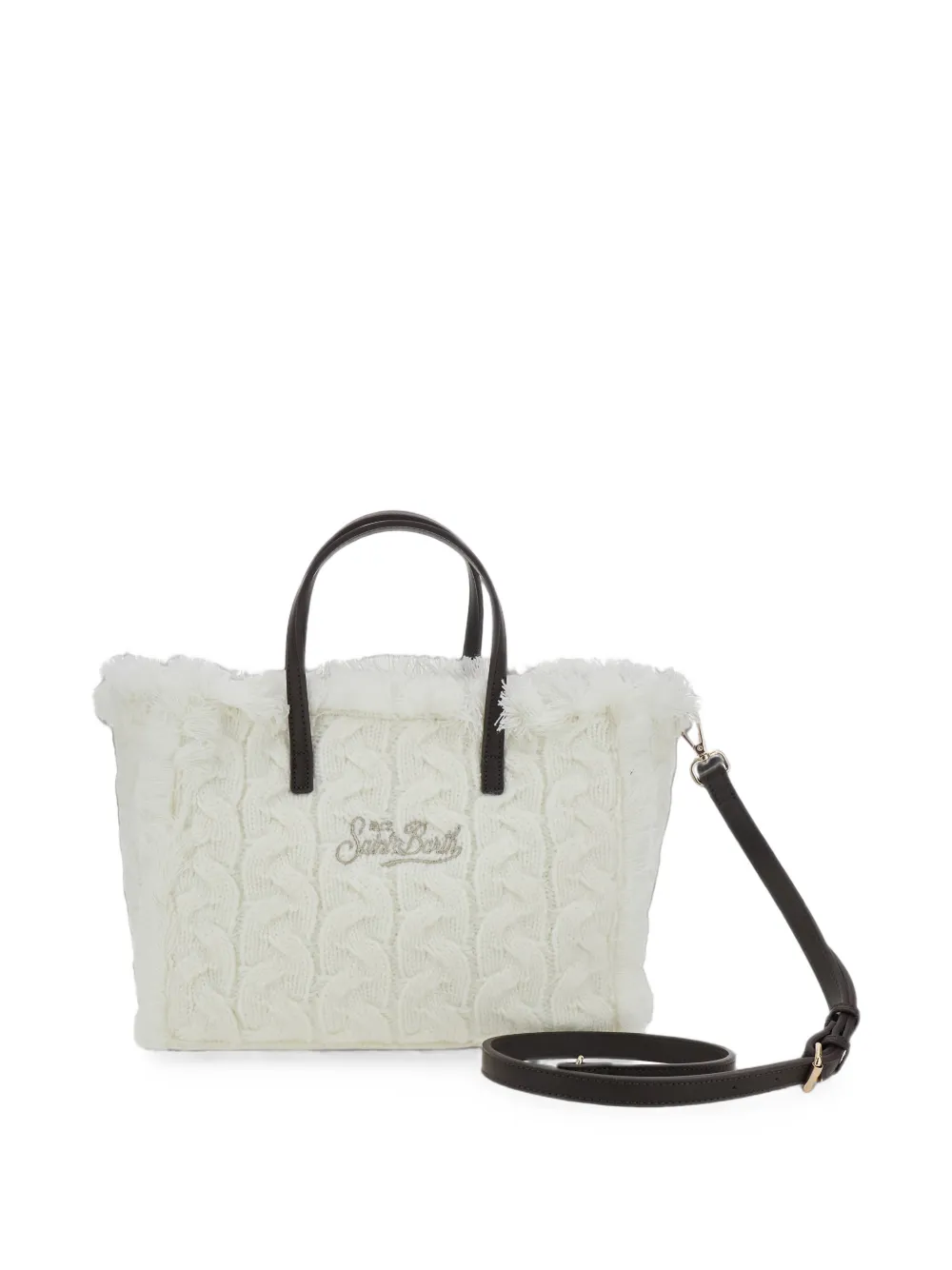 MC2 Saint Barth Kabelgebreide shopper met franje Wit