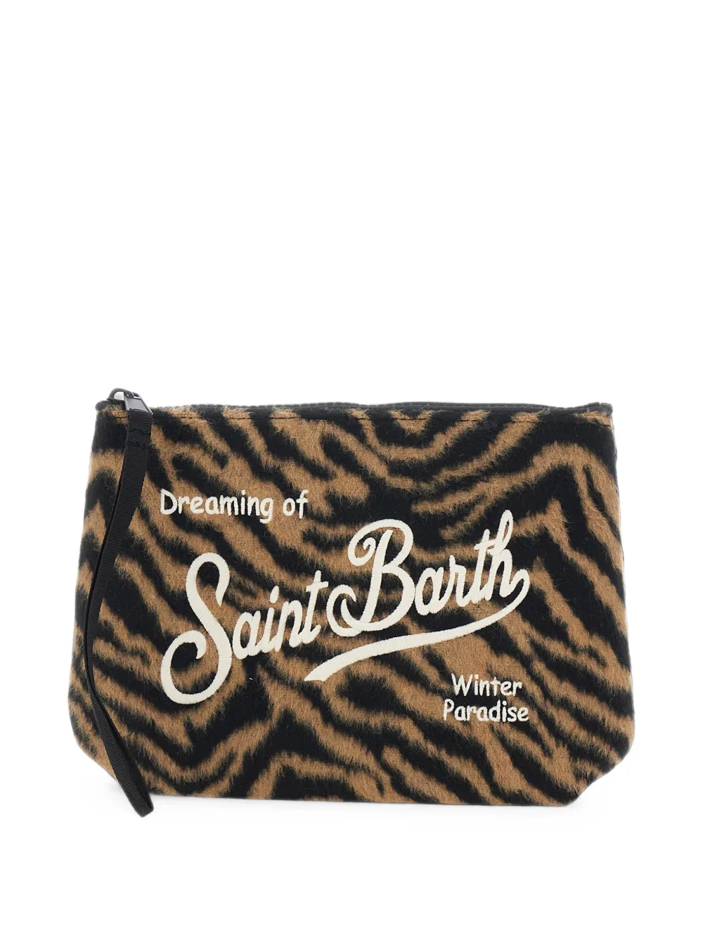 MC2 Saint Barth zebra-print logo-embroidered clutch bag - Marron