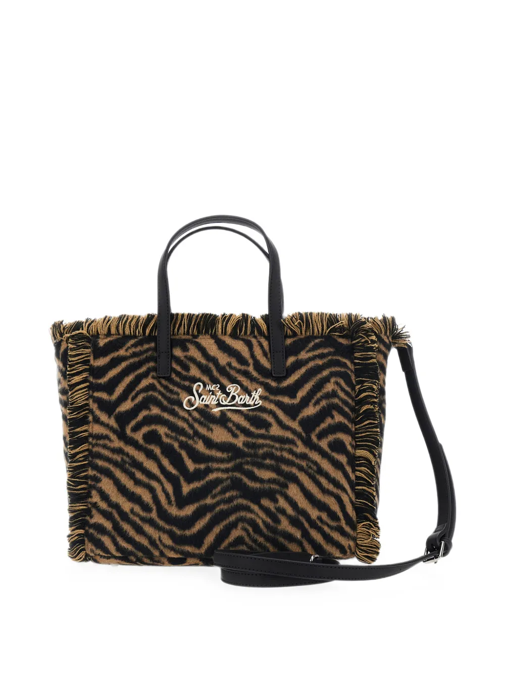 MC2 Saint Barth Kids Shopper met zebra-print en rafelige afwerking Bruin