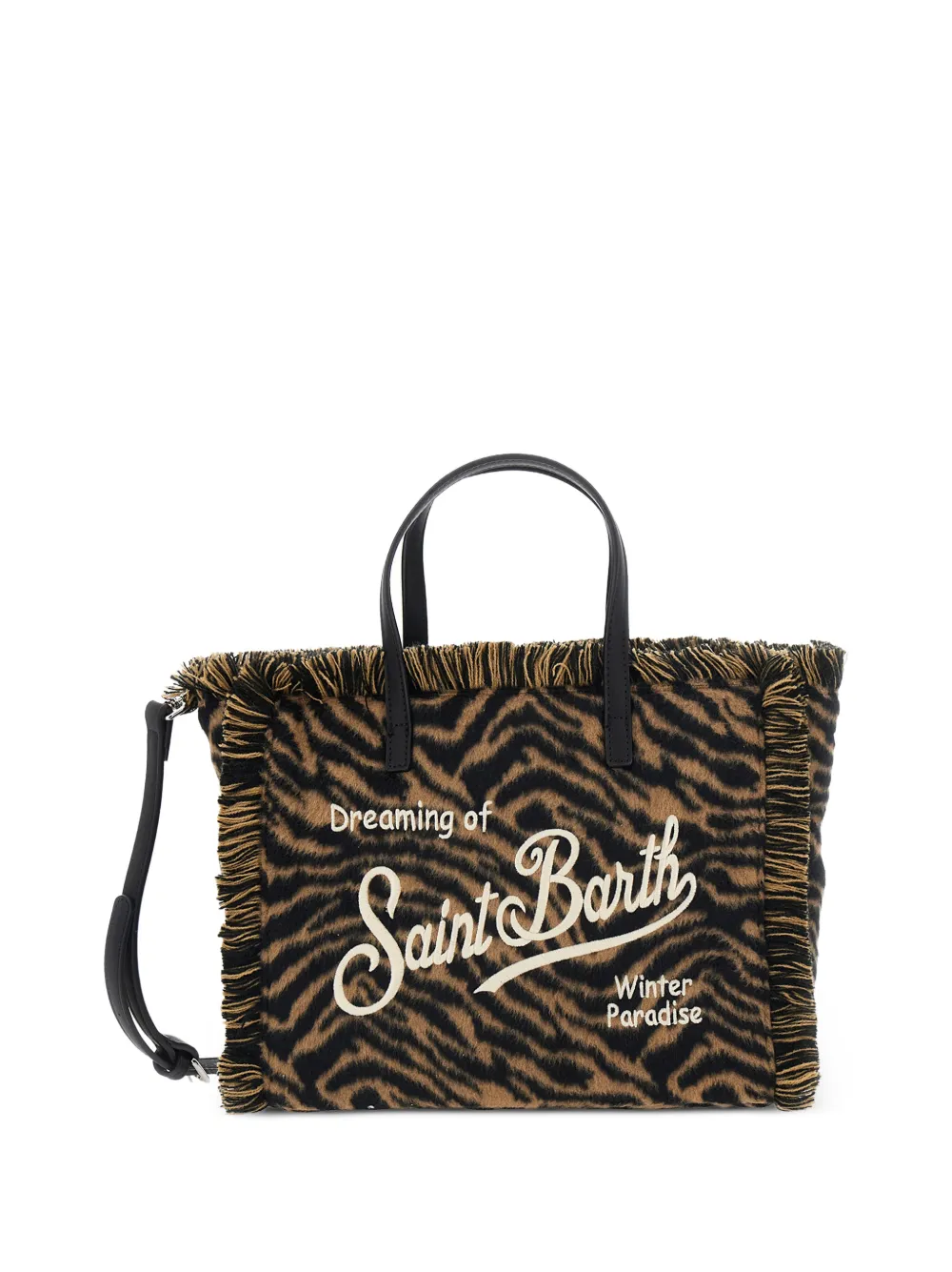 MC2 Saint Barth Kids zebra-print frayed tote bag - Marron