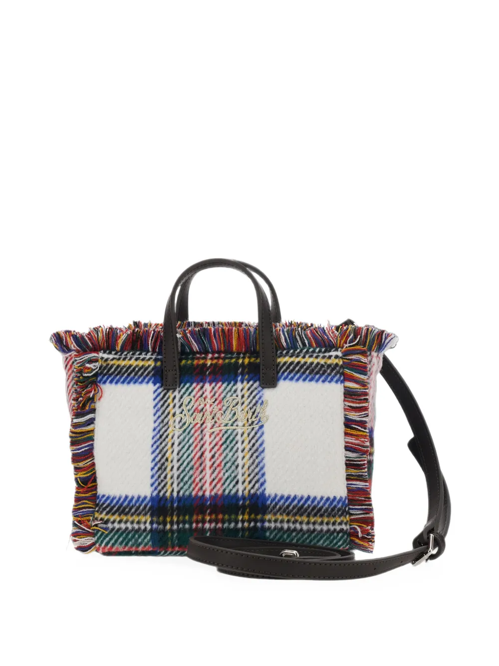 MC2 Saint Barth Kids Shopper met tartan-ruit en franjes Wit