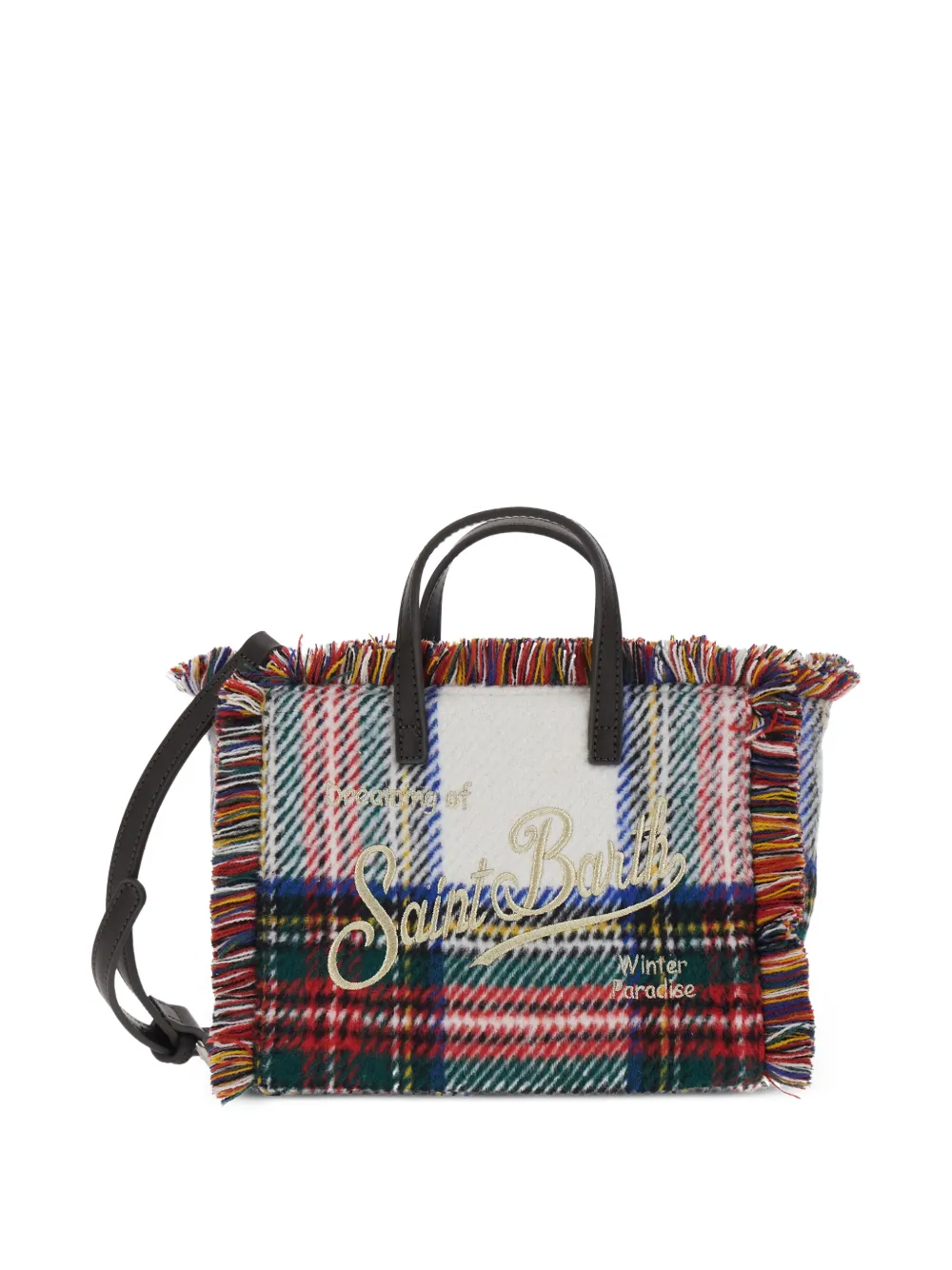 MC2 Saint Barth Kids tartan fringed tote bag - Blanc