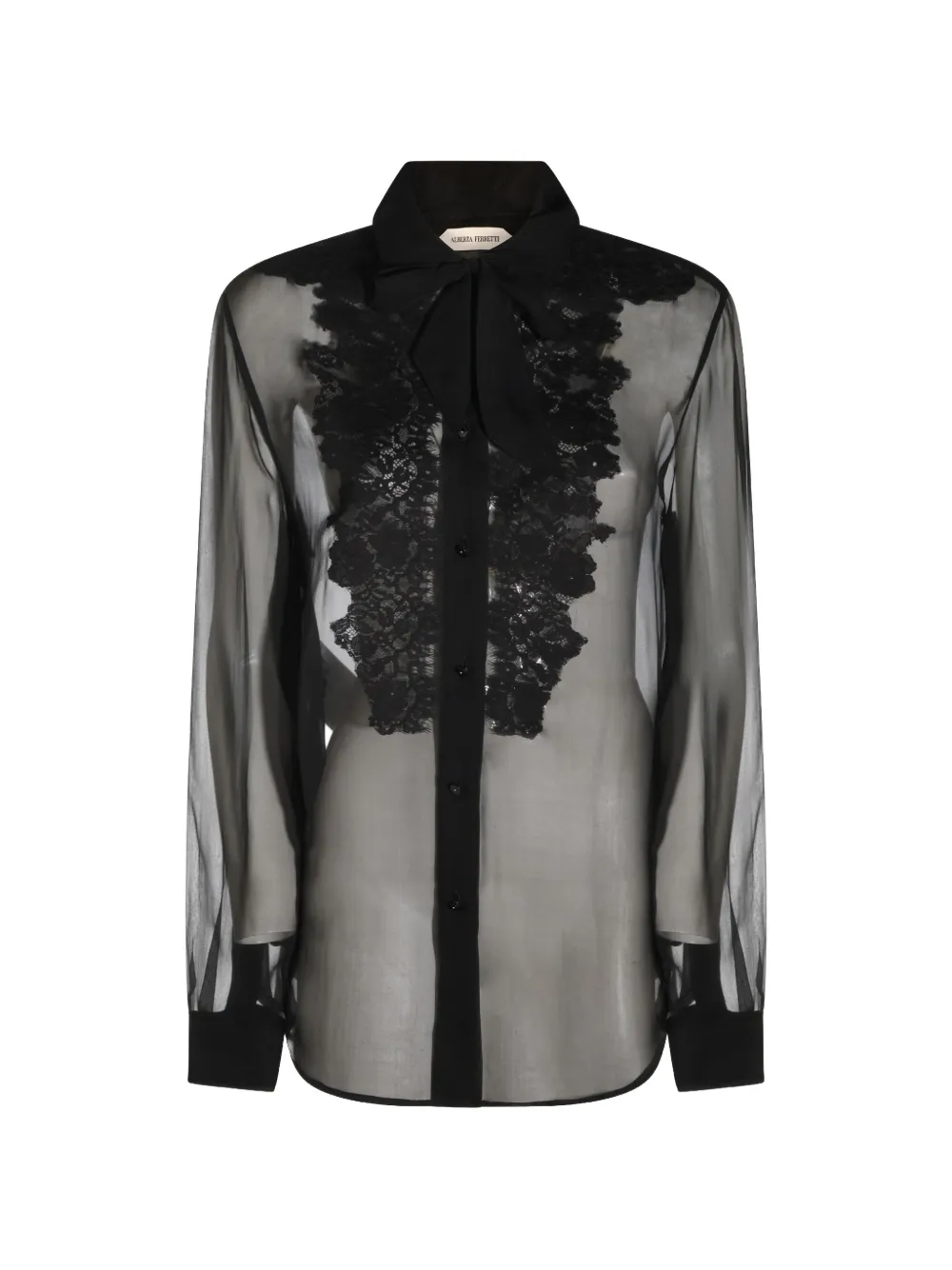 Alberta Ferretti lace-panelled pussy-bow shirt