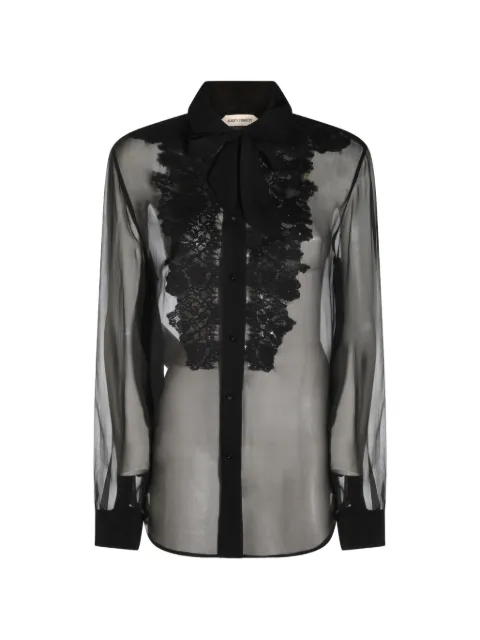 Alberta Ferretti lace-panelled pussy-bow shirt