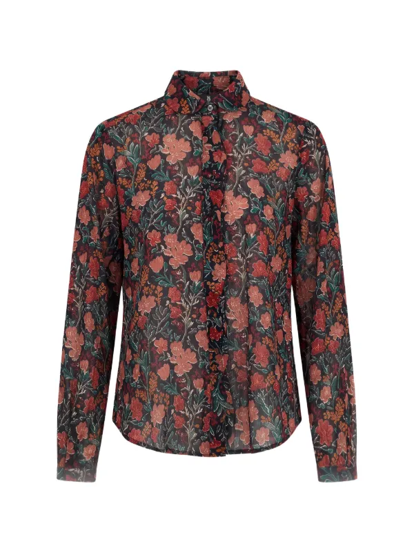 R13 Shrunken Floral-print Ruffled Shirt in Black