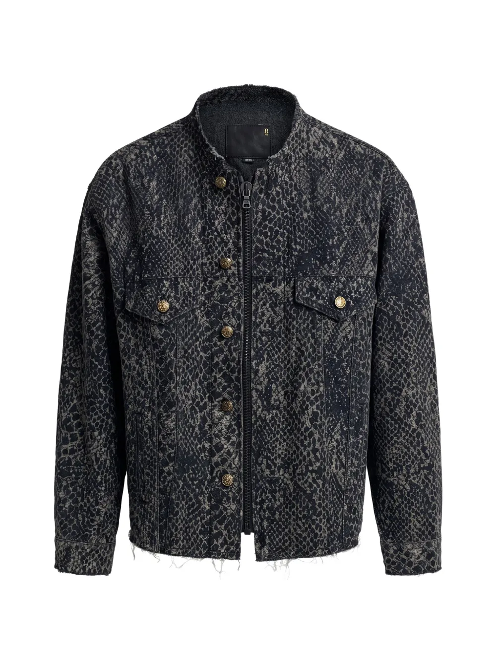 R13 snake-jacquard collarless jacket