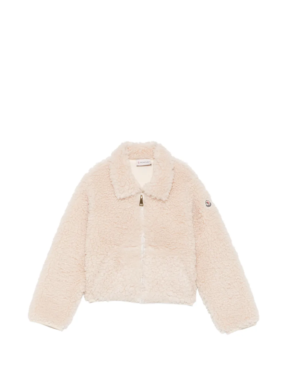 Moncler Enfant veste en peau lainée artificielle à patch logo - Tons neutres Moncler Enfant veste en peau lainée artificielle à patch logo - Tons neutres