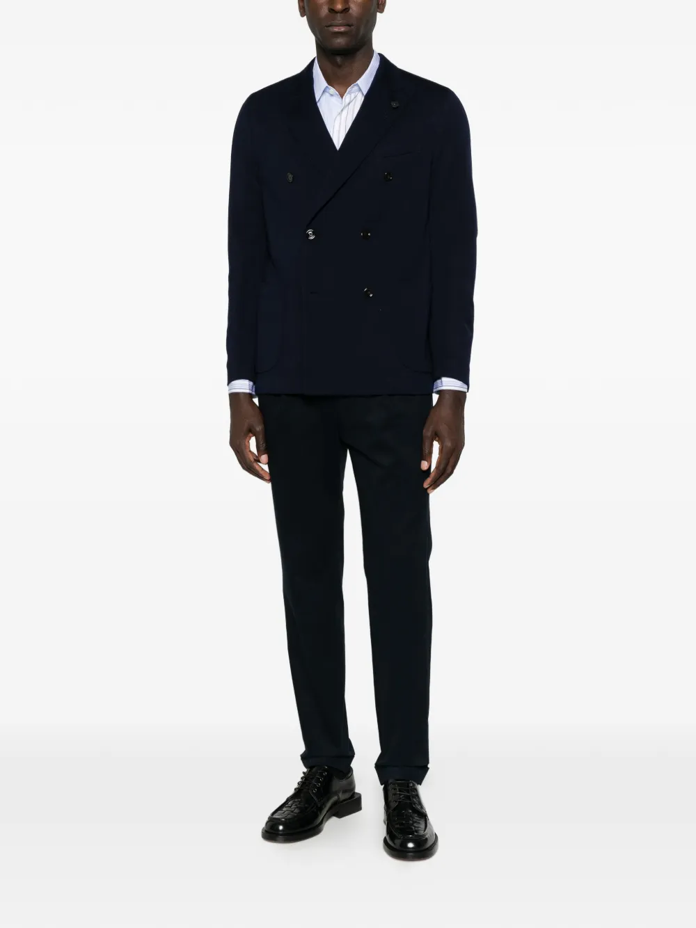Lardini double-breasted peak-lapel jacket Blauw