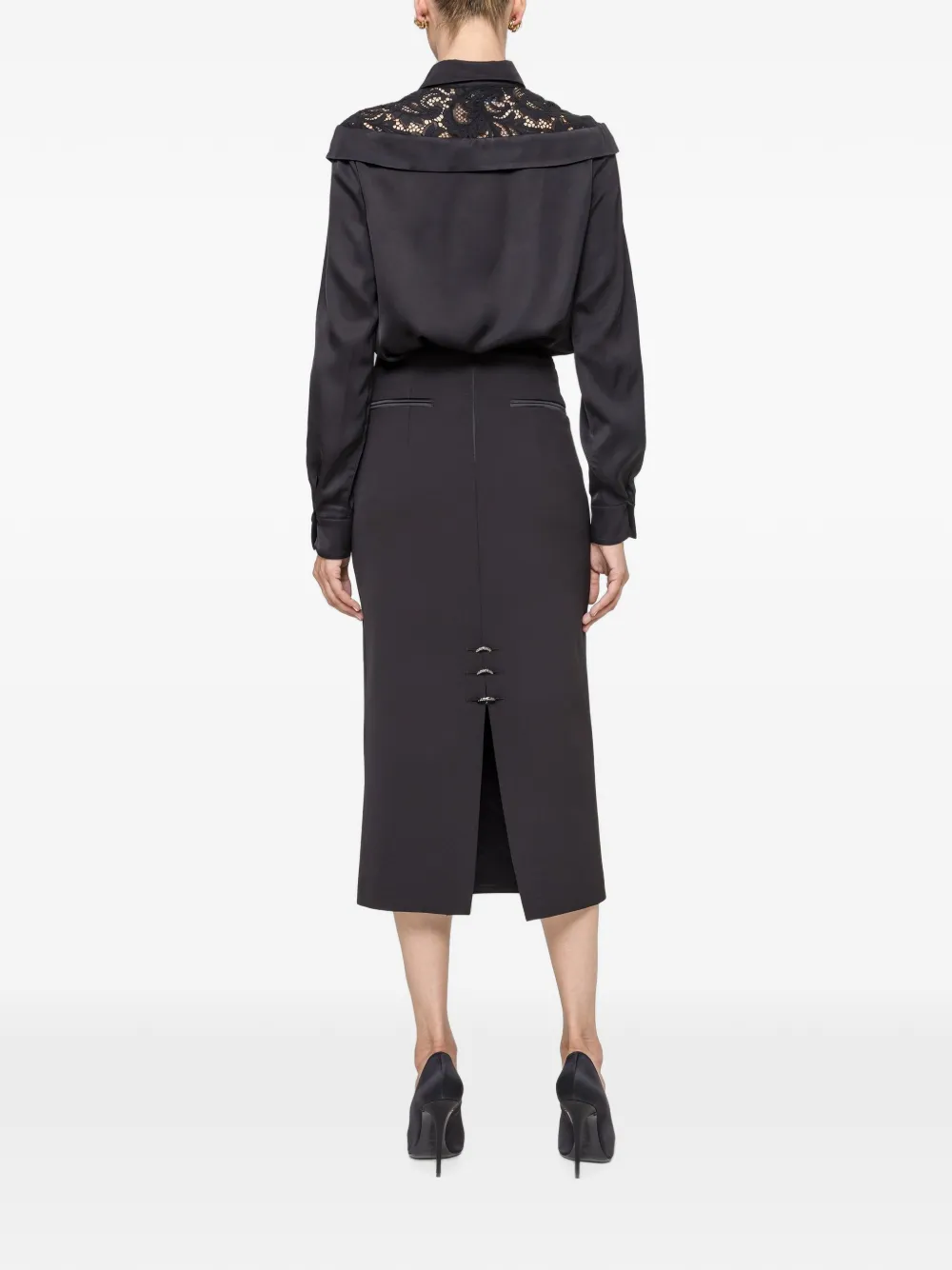 NISSA Satijnen viscose blouse met kanten inzetstuk Zwart