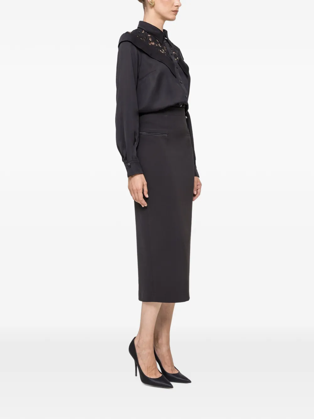 NISSA Satijnen viscose blouse met kanten inzetstuk Zwart