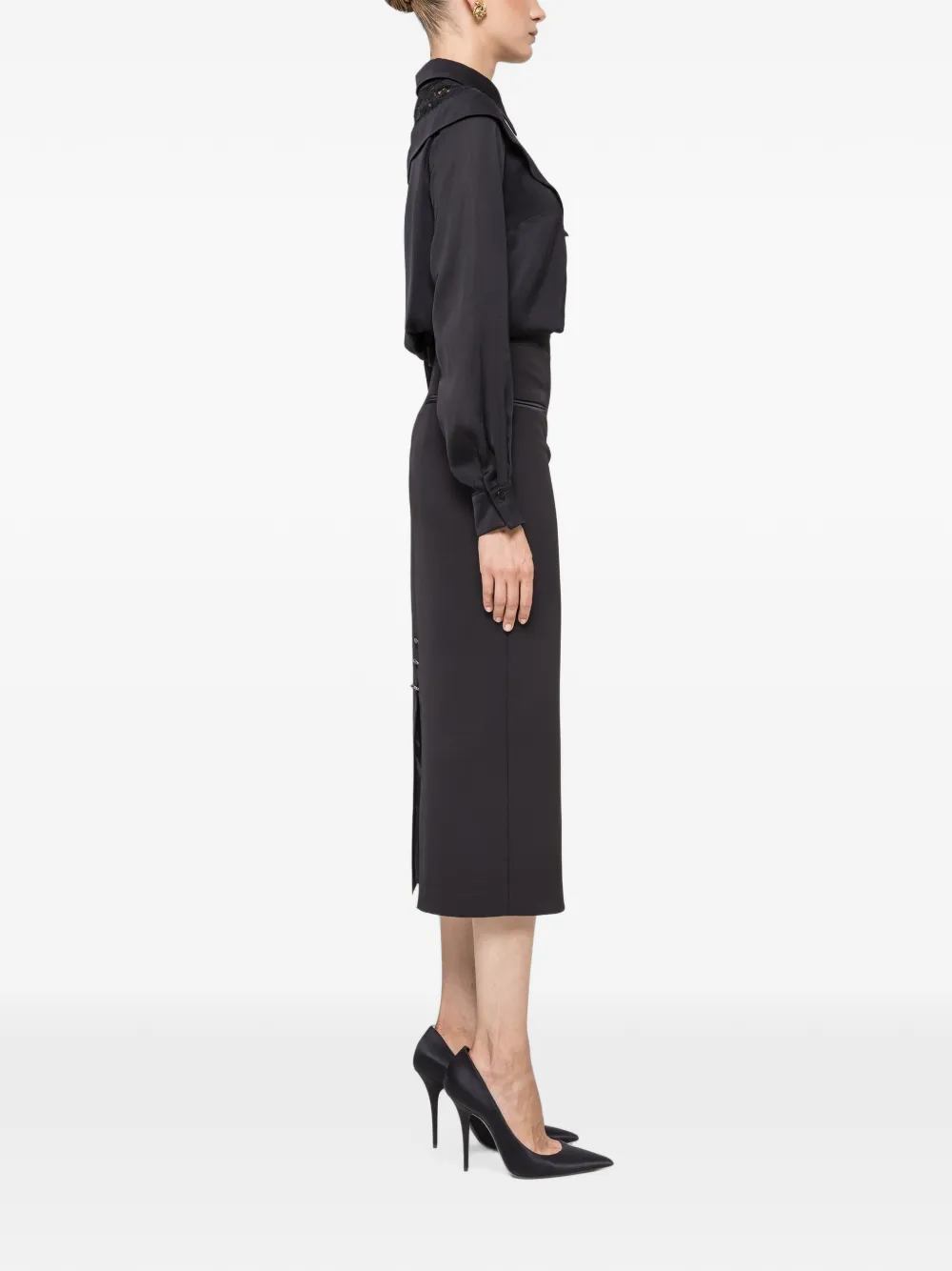 NISSA Satijnen viscose blouse met kanten inzetstuk Zwart