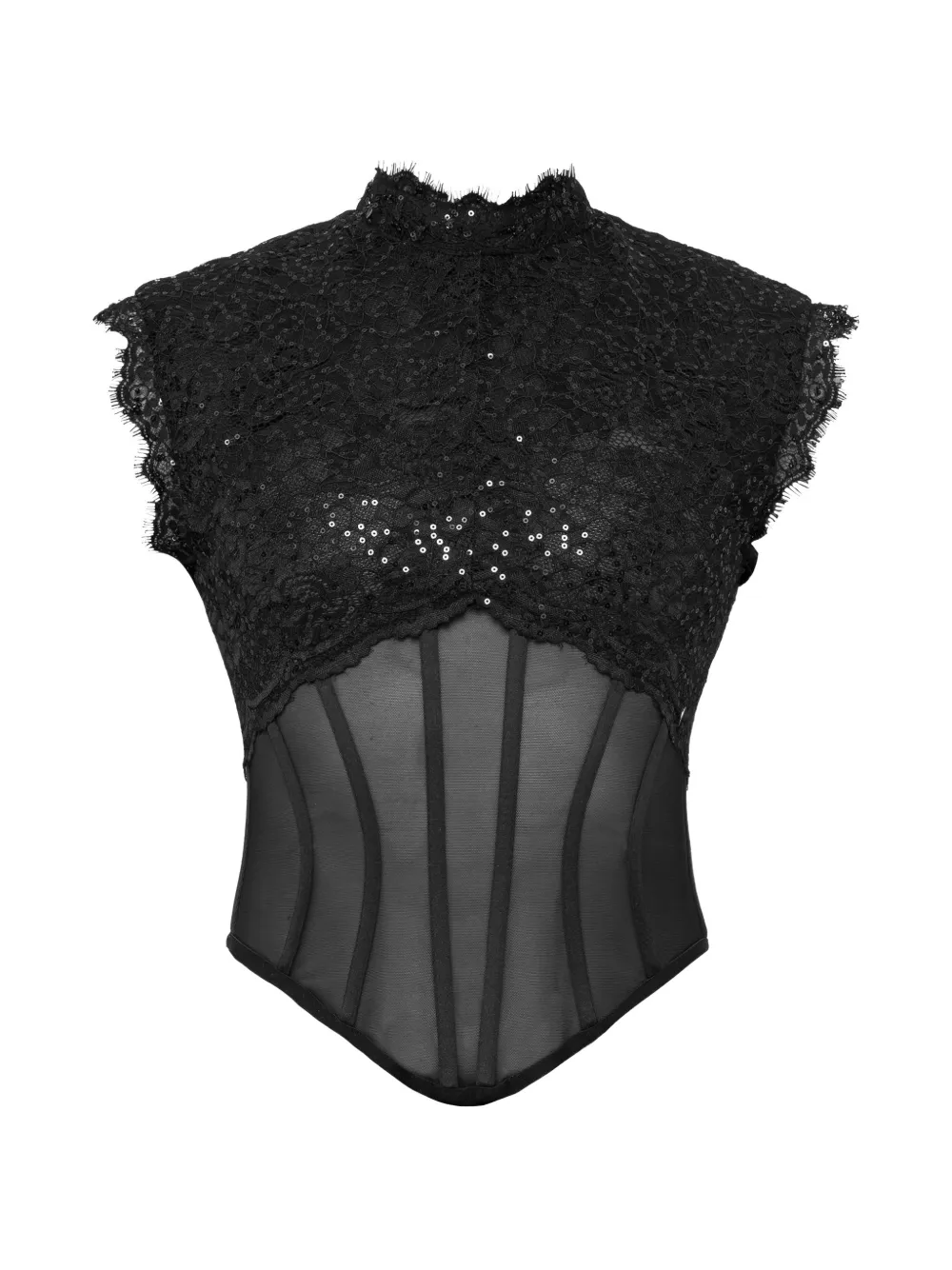 NISSA sequin details tulle corset top - Black