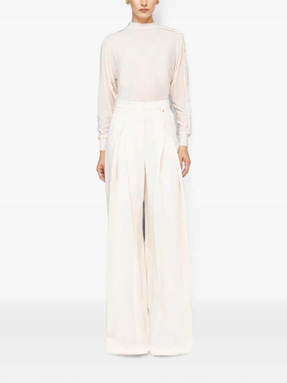 NISSA Tencel™ wollen top met knoopdetail Beige
