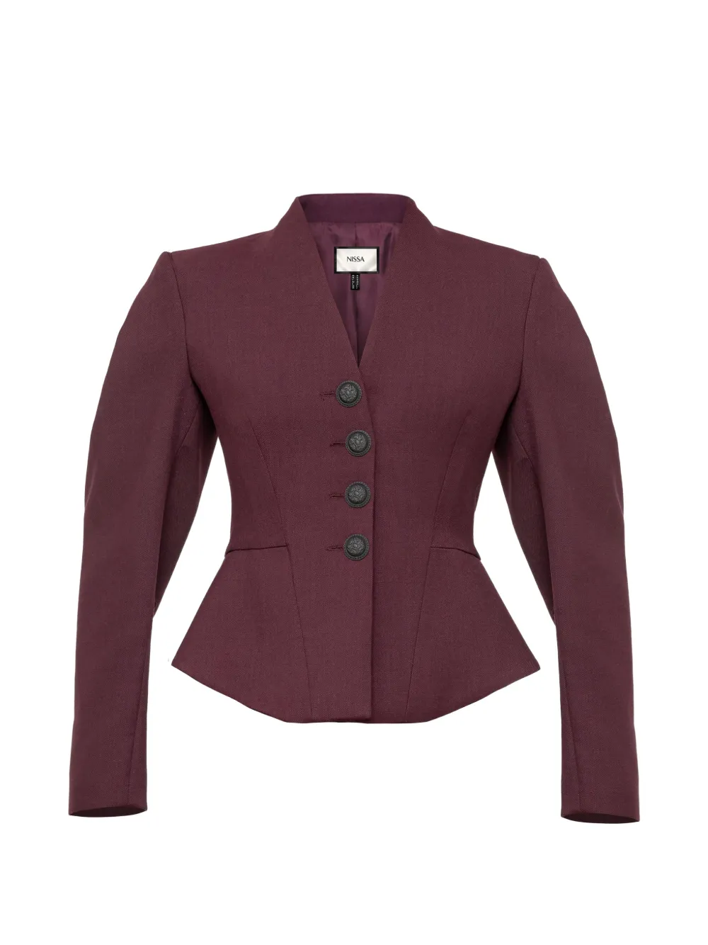 Nissa Tailored Wool V-neck Jacket In Burgundy
