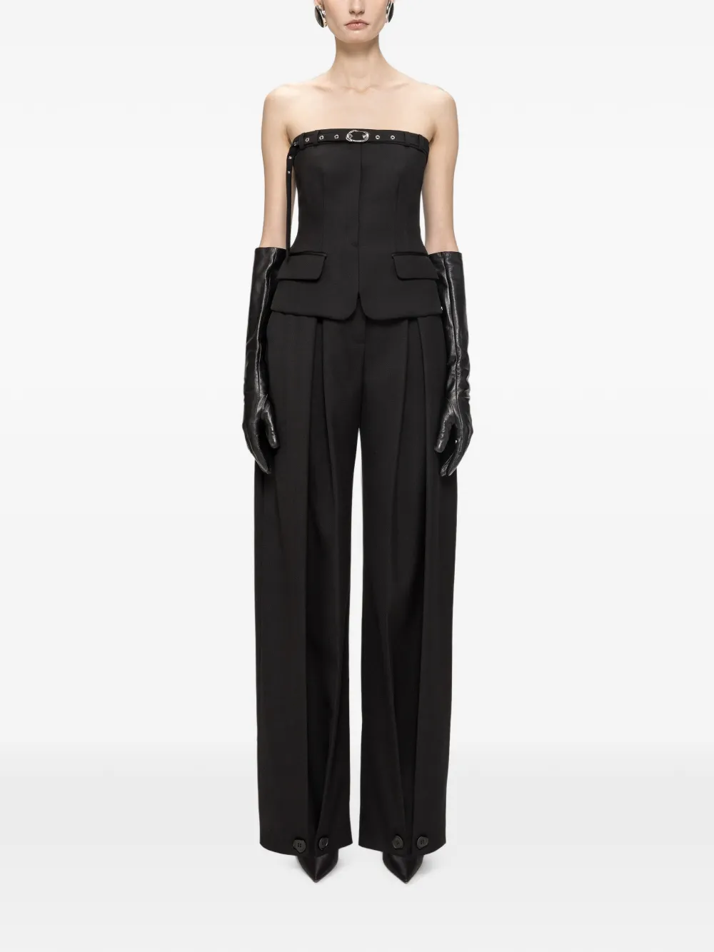 NISSA Midi-waist wollen broek Zwart