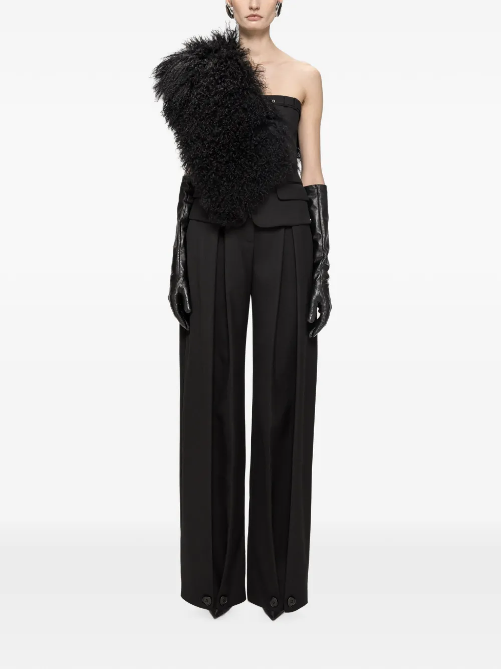 NISSA Midi-waist wollen broek Zwart