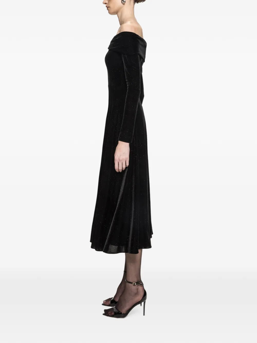 NISSA Off-shoulder midi-jurk met glitters Zwart