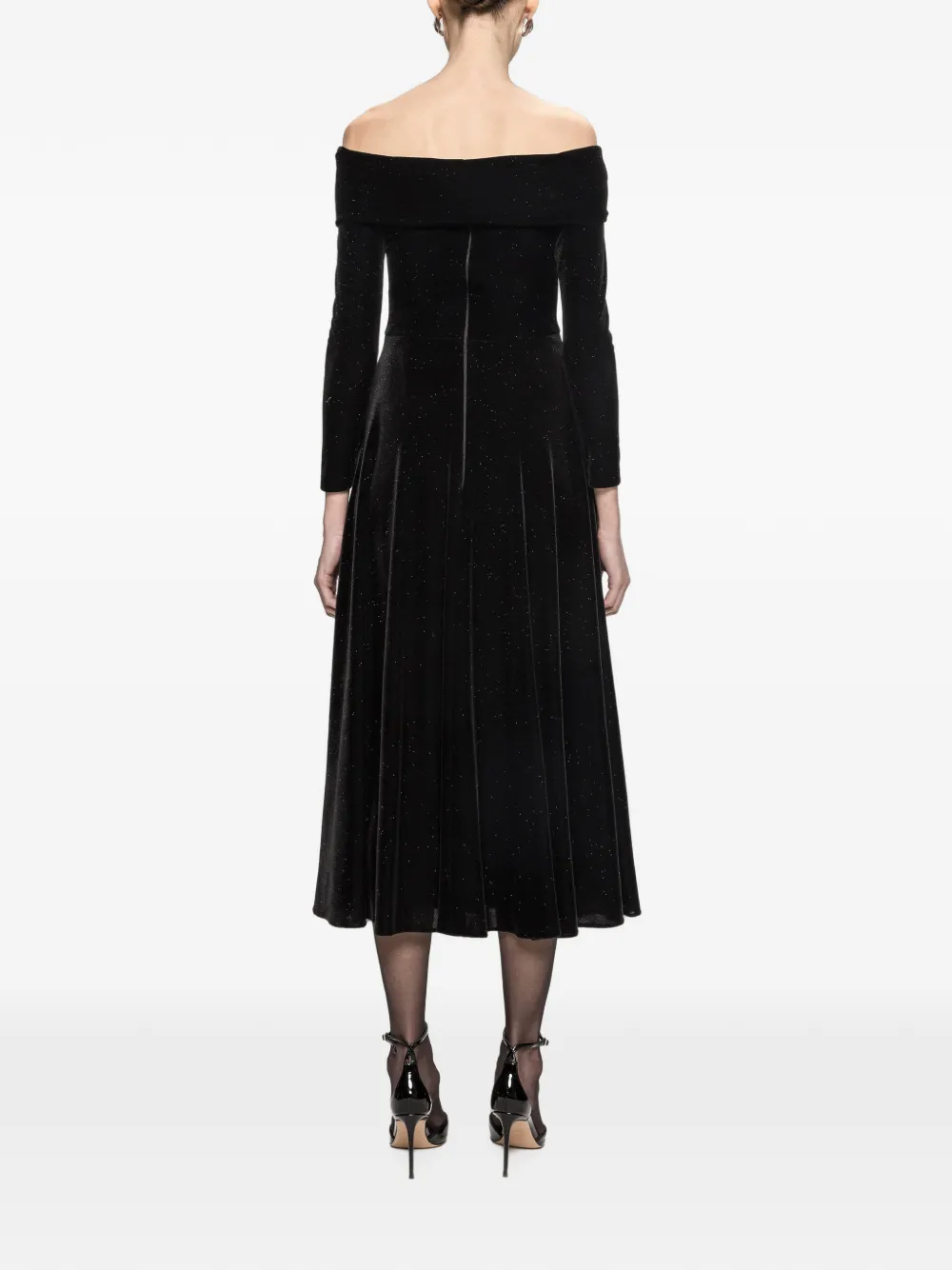 NISSA Off-shoulder midi-jurk met glitters Zwart