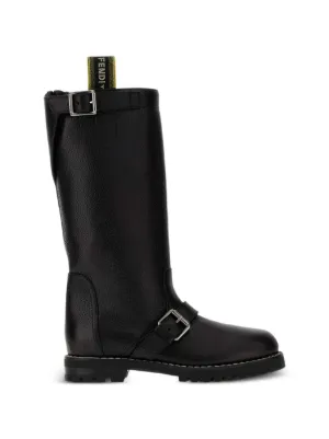 【極美品】FENDI ロングブーツ ズッカ柄 37 ニットブーツ　ブラック FENDI Black Leather And Brown FF Fabric Boots | Black | FARFETCH