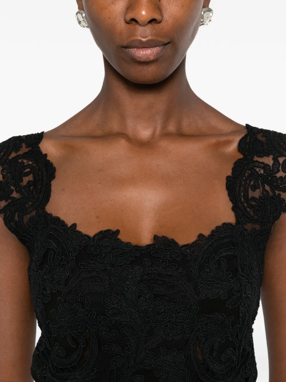 Ermanno Scervino Top met gewelfde afwerking en kanten laag Zwart