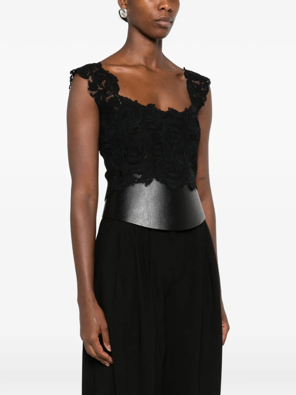 Ermanno Scervino Top met gewelfde afwerking en kanten laag Zwart