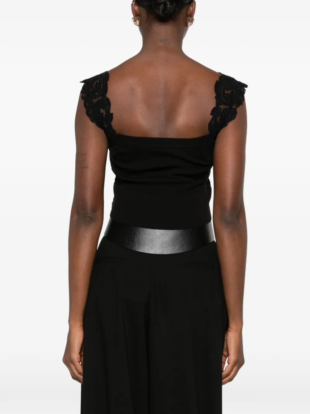 Ermanno Scervino Top met gewelfde afwerking en kanten laag Zwart