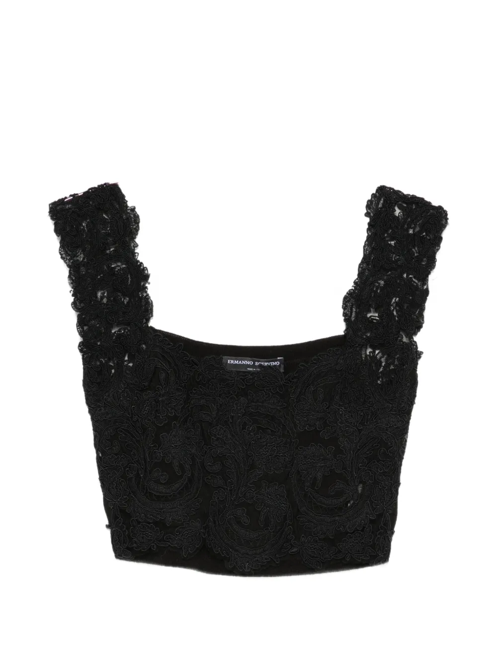Ermanno Scervino lace-overlay scalloped-edge top - Nero