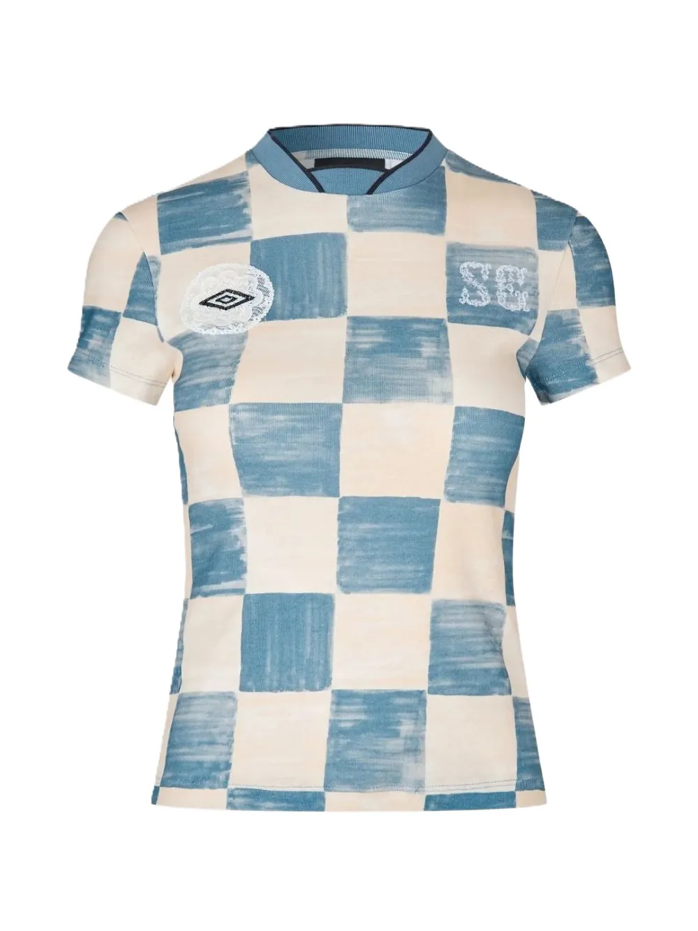 Stine Goya x Umbro check-print logo-patch organic cotton T-shirt