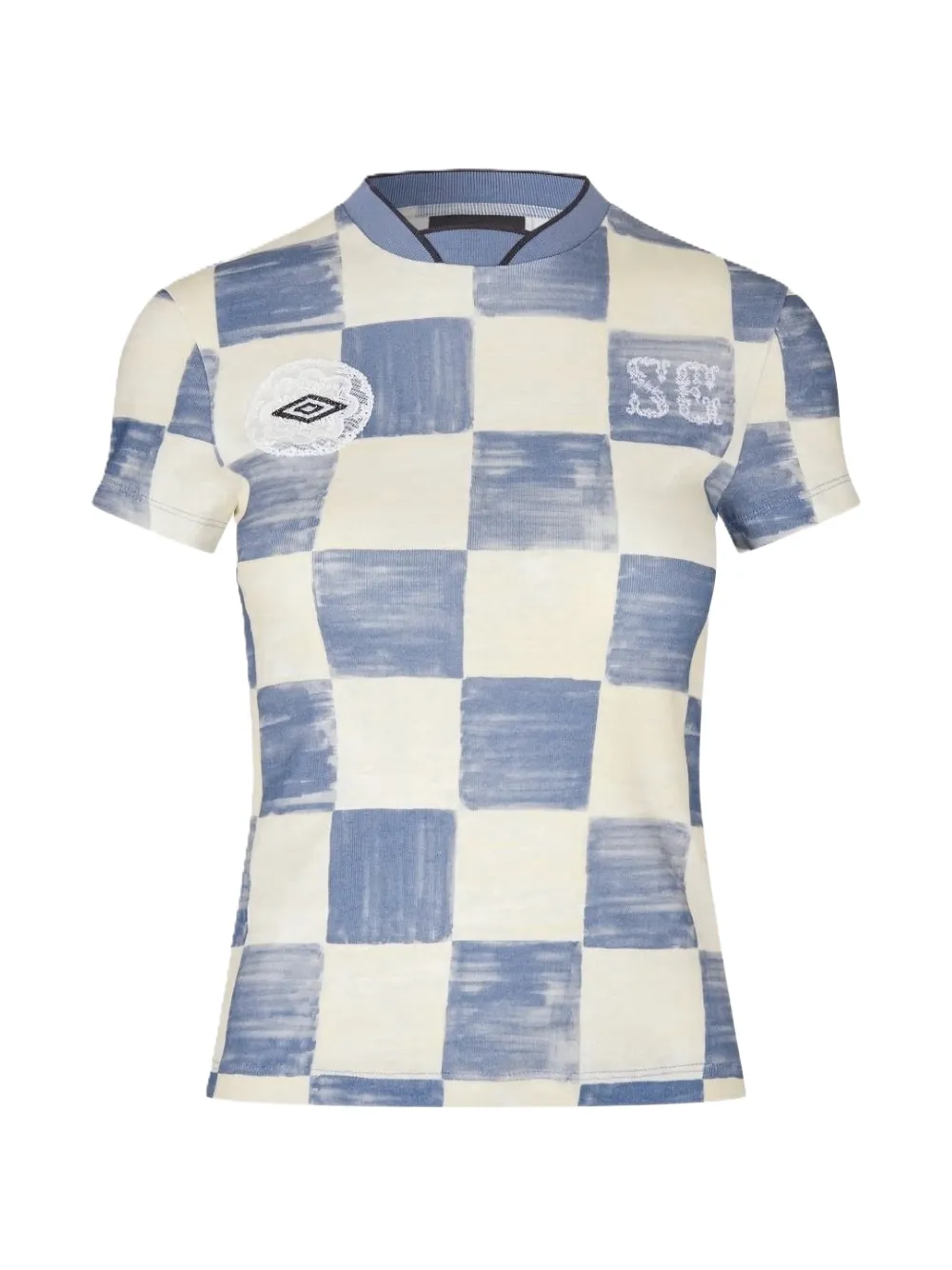 Stine Goya x Umbro check-print logo-patch organic cotton T-shirt - Toni neutri